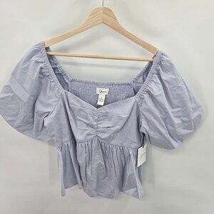 Japna Purple Lavender Pastel Cropped 100% Cotton Puff Sleeve Large